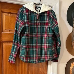 Plaid Women’s Full Zip Jacket Shirt with Sherpa Lining